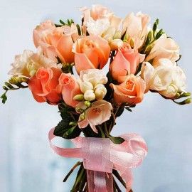 12 champagne Roses With Freesia Bouquet (3 Days Advance Order)