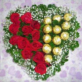 12 Red Roses with 12 Ferrero Rocher Heart-Shape Table Arrangement