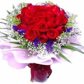 24 Red Roses Hand Bouquet in a glass vase