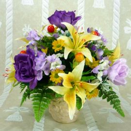 Artificial Yellow Lilies with Purple Roses Arrangement