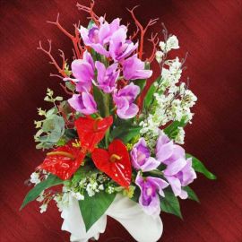 Artificial cymbidium Orchids & Anthurium Table Arrangement