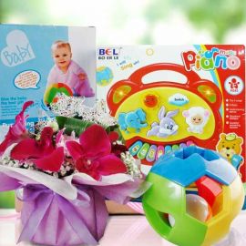 Baby Gift: Keyboard, Puzzle Ring Ball & Orchid