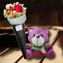 15cm Bear with Ice Cream Cone Rose Bouquet