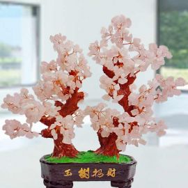 Natural Rose Quartz Crystal Gems Stone Bonsai 30cm Height