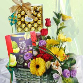 Fresh Flowers & Chocolates Gift Basket