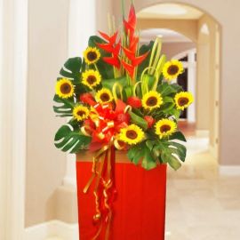 10 Sunflowers Arrangement in Box Stand 