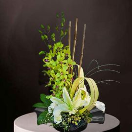 Green Orchid & Lily Table Arrangement