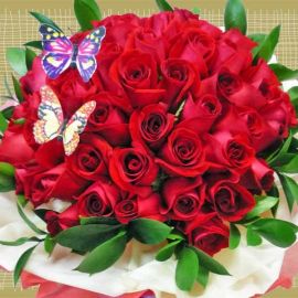 Butterfly in 50 Red Roses Hand Bouquet