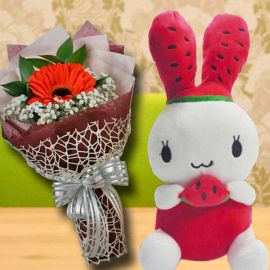 25 cm Bunny & Single Orange gerbera Bouquet