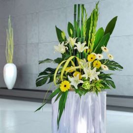 Gladiolus & White Lilies Flowers Arrangement 5 Ft Height