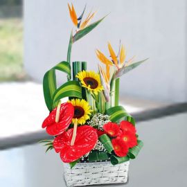 Bird Of Paradise & Anthurium Flowers Table Arrangement