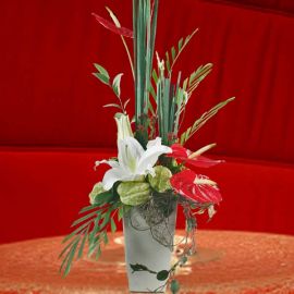 White Lilies & Anthurium Table Arrangement.