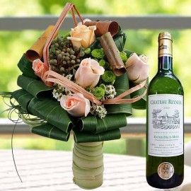 White Wine & 6 Champagne Roses Standing Bouquet