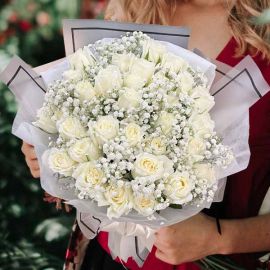 36 White Roses Hand Bouquet