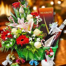 Maroy XO Extra French Brandy 70cl & Mixed Flowers Arrangement